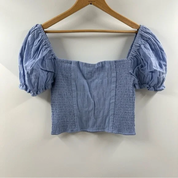 Forever 21 Light Blue Puffed Sleeve Cropped Top - Picture 1 of 5